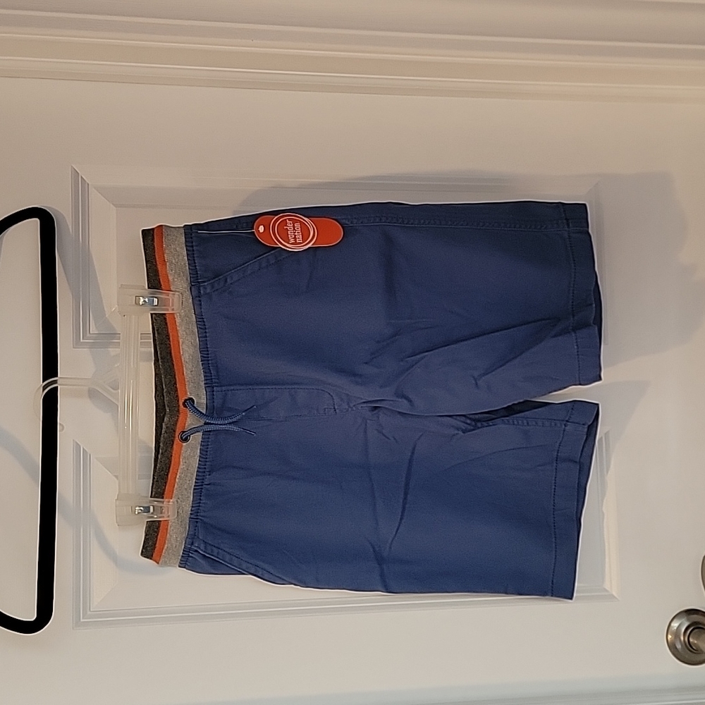 Wonder nation Boys khaki blue elastic band shorts